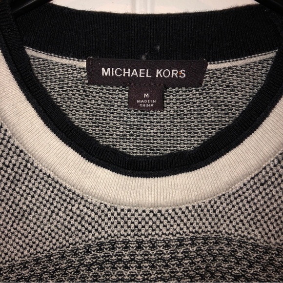 Michael Kors Sweater Mens sz M Striped Black White Gray Authentic - Picture 2 of 8